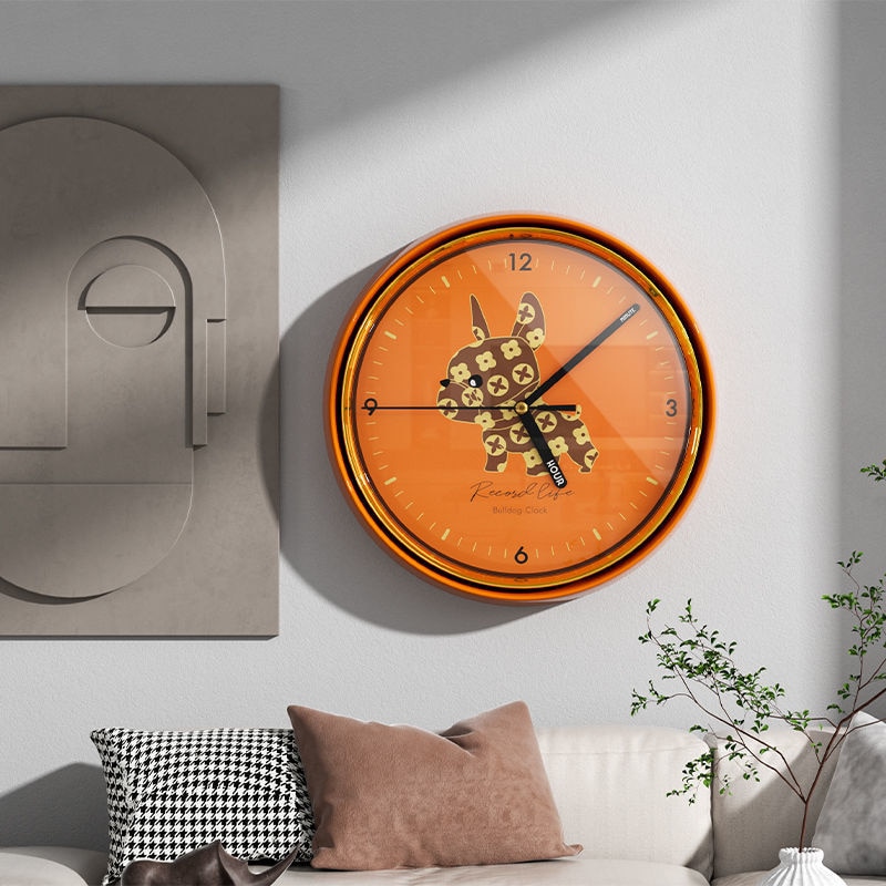 11 Inch Wall Clock Modern Orange Quartz Bulldog Hanging Clocks Papa Bear Luxury Wall Clock Bedroom Room Decoration