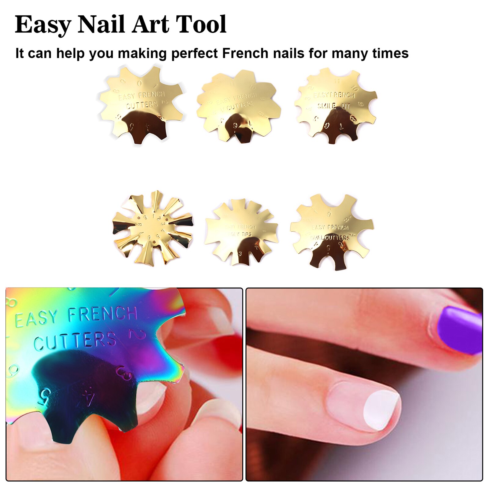 6Pcs Rvs Molding Nail Sjablonen Nail Plaat Diy French Manicure Vingernagel Maken Template 6 Patronen Nail Art Tool