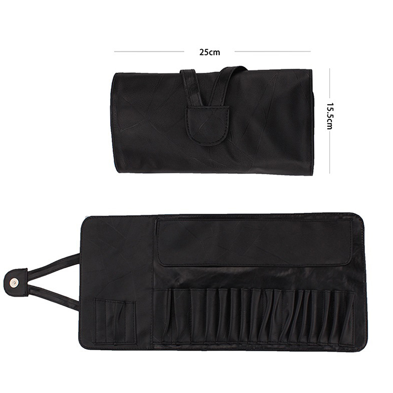 12/14/18 Hole Makeup Brush Bag Functional Cosmetics Case Travel Organizer Make Up Brushes Protector Makeup Tools Rolling Pouch: M / black
