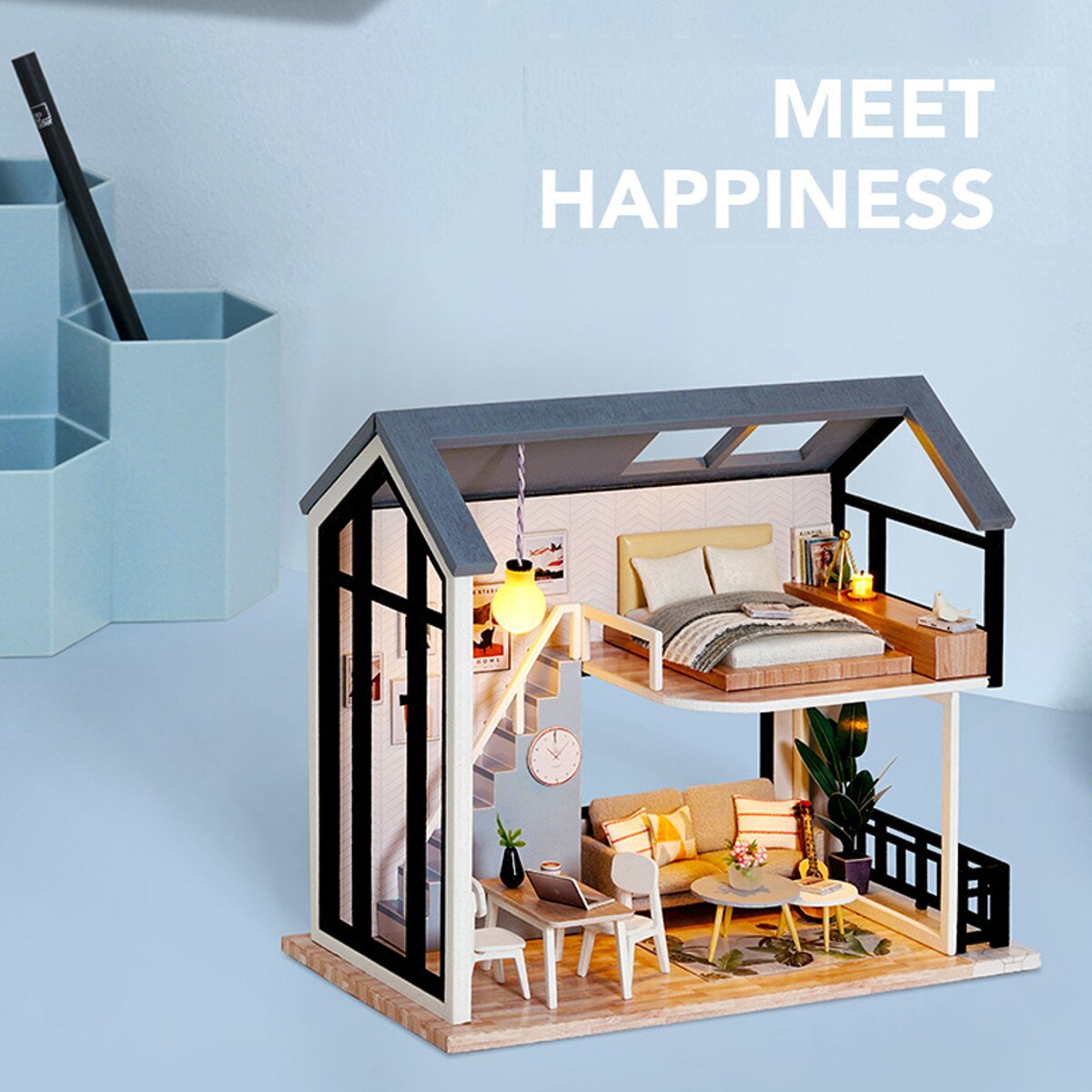 3D Miniatur DIY Handgemachte nordisch Puppenhaus LED Licht Montage Machen Niedlichen Modell Möbel Bausatz DIY Erwachsene freundlicher: QL 002 mit Startseite