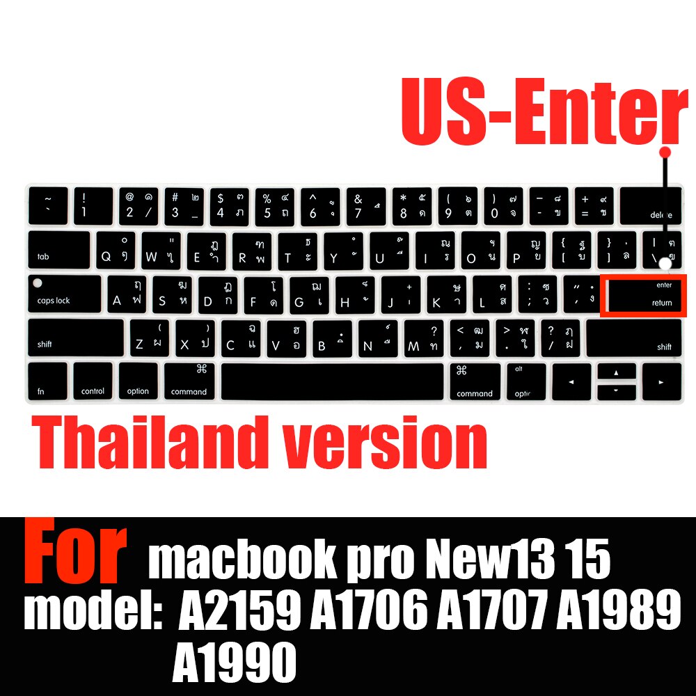 laptop accessories keyboard cover For macbook pro13 touchbar Keyboard stickers keyboard cases A2159 A1706 A1707 A1989 A1990: US-Enter Thai