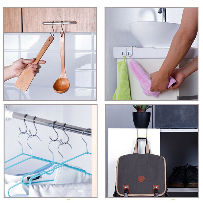 S-Shaped Hooks 4 Pieces Solid Stainless Steel Double S Shaped Hooks Kitchen Pot Pan Hanger Cloth Holder Home Decoration