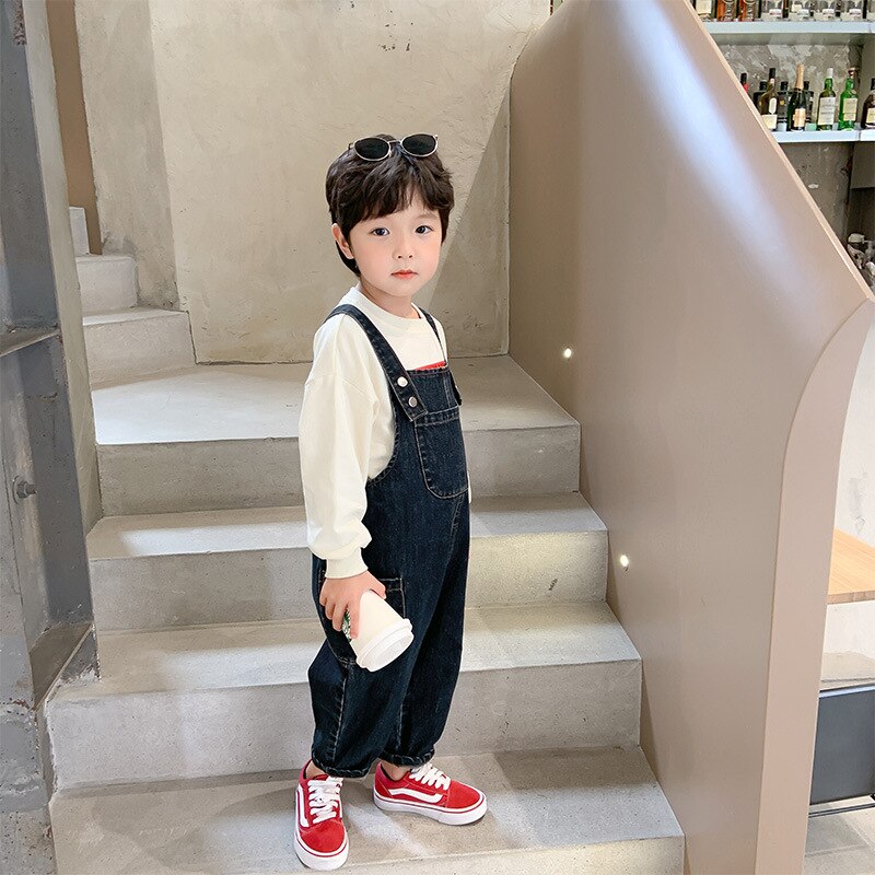Peto vaquero informal para niños de 1 a 6 años, pantalones de algodón suave que combinan con todo, color sólido, otoño