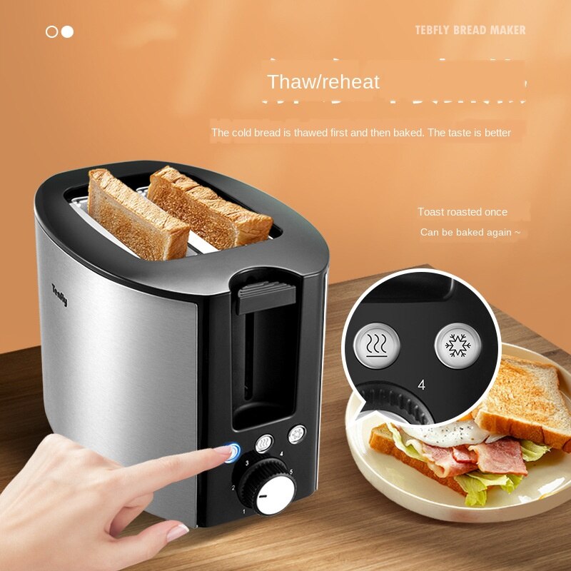 Stainless Steel Electric Toaster 2 Slices Slot Automatic Breakfast Bread Maker Sandwich Baking Heater Mini Toast Oven Grill220V