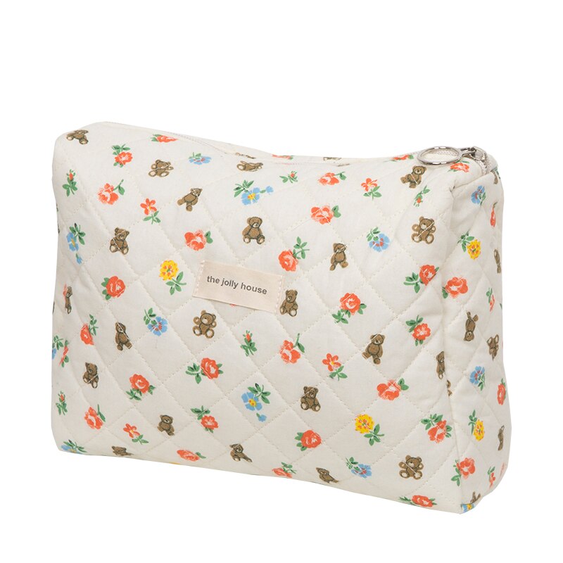 Liberty quilting makeup taske blød bomuld kvinder lynlås kosmetisk organizer sød clutch stor make up pung bærbar toilettaske