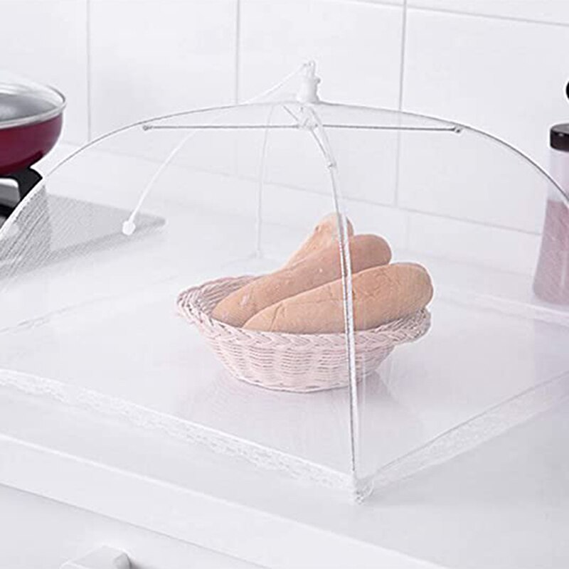 White Folding Food Mesh Cover Tent Breathable Insect-proof Cover Home Dining Table Kitchen Counter Meal Vegetable Fruit Umbrella