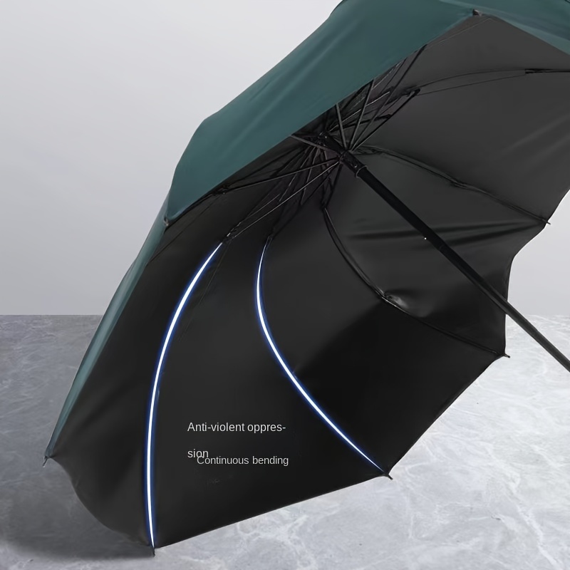 Paraguas plegable súper grande acanalado, resistente al viento e impermeable, refugio para la lluvia Pongee 170T reforzado, mango de goma, varillas de hierro, 12 nervaduras