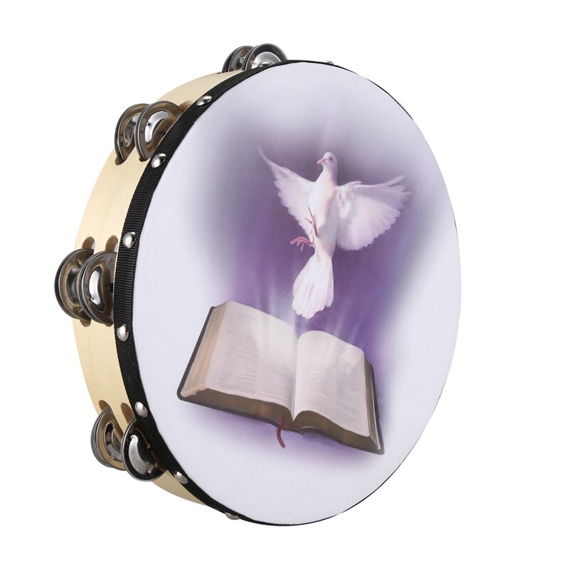 Tambourin en bois 10 pouces, Pigeon, Instrument de Percussion, musique Bible, Double rangée, Jingle