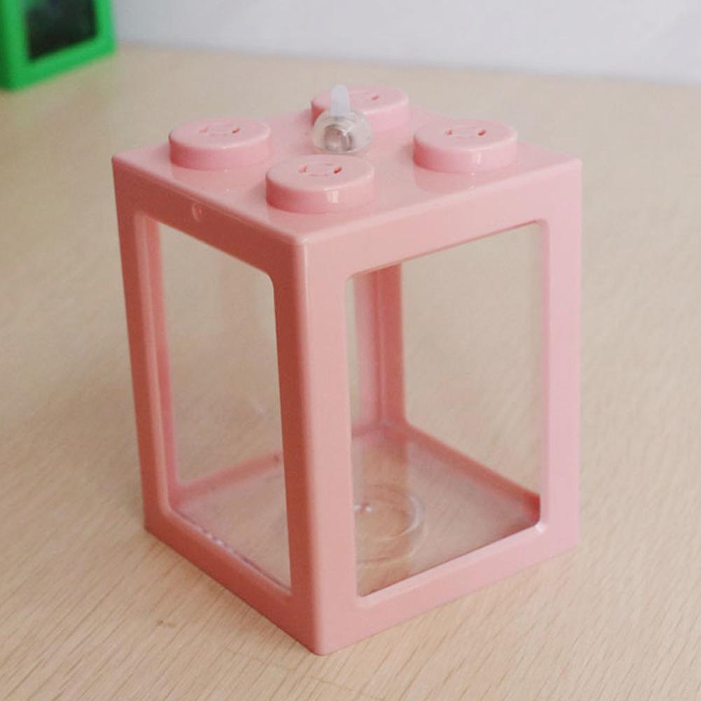 Acrylic Fish Bowl Office Ornamental Transparent Desktop Ecology Box with Light: Pink