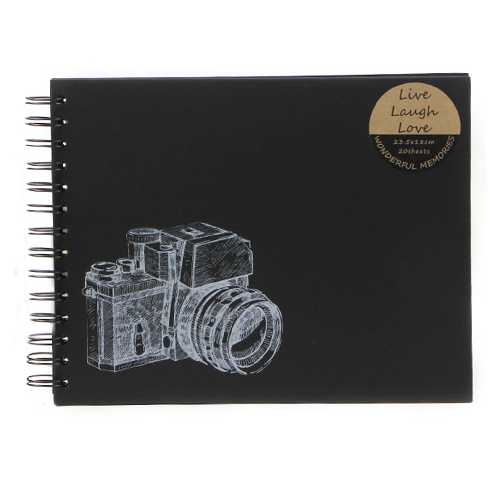 Home Wedding Photo Album Anniversary Travel Family Memory Loose Leaf Black Cardboard Portable Storage DIY Craft Large Capacity: M (235x180mm)