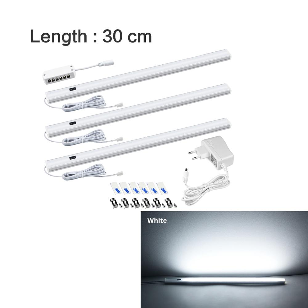 2 st led-lampa för kök handscanningslampa med eu-kontakt 12v- handssensoromkopplare led-lampa styv barlampa för sovrumsgarderobslampa: Vit 30cm x 3 st