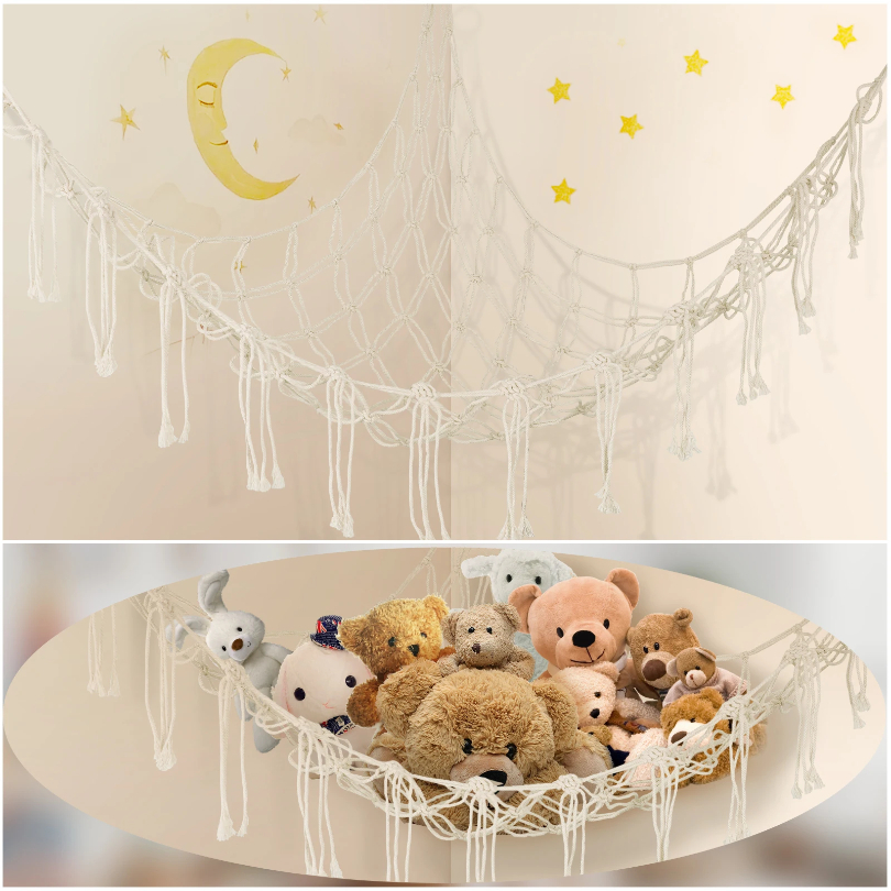 Kuscheltiere Lagerung Hängematte Große Kapazität Netz Makramee Boho Hause freundlicher Schlafzimmer Dekoration Ecke Hängen Spielzeug Organizer Netze