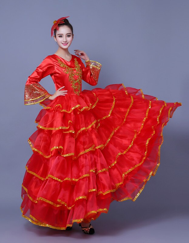 Opening Dans Rok Spaans Stierengevecht Dans Rok Flamenco Dans Kostuum Spaanse Dans Jurk Chorus Dress-540