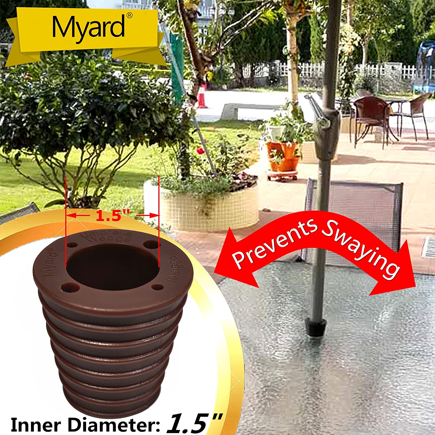 Myard paraply kegle kile til terrassebord hulåbning eller base 1.8 to 2.4 tommer, paraply stang diameter 1 1/2 med 4 huller