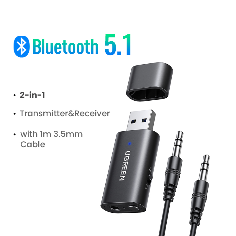Ugreen 2 In 1 Bluetooth Auto Adapter Bluetooth 5.1 Stereo Zender Ontvanger Draadloze 3.5Mm Aux Jack Adapter Auto Kit Mic: YELLOW