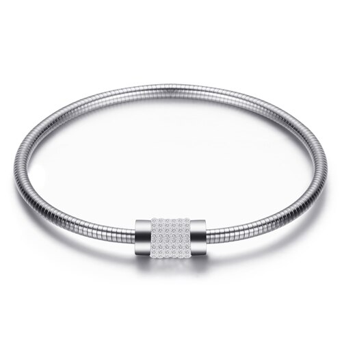 Style Heart Crystal Charm Bracelet Bangles Magnet Clasp With Snake Chain 316L Stainless Steel Women Wedding jewelry: SU1204-S