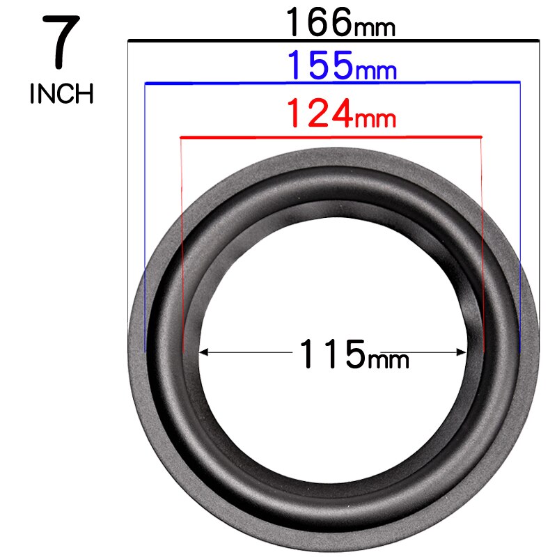 DIYLIVE, piezas de reparación de altavoces de woofer de 4-12 pulgadas, Subwoofer de anillo plegable con borde de envoltura de goma (100-300mm) 4 5 6,5 7 8 10 12: 1 piece / 7 INCH