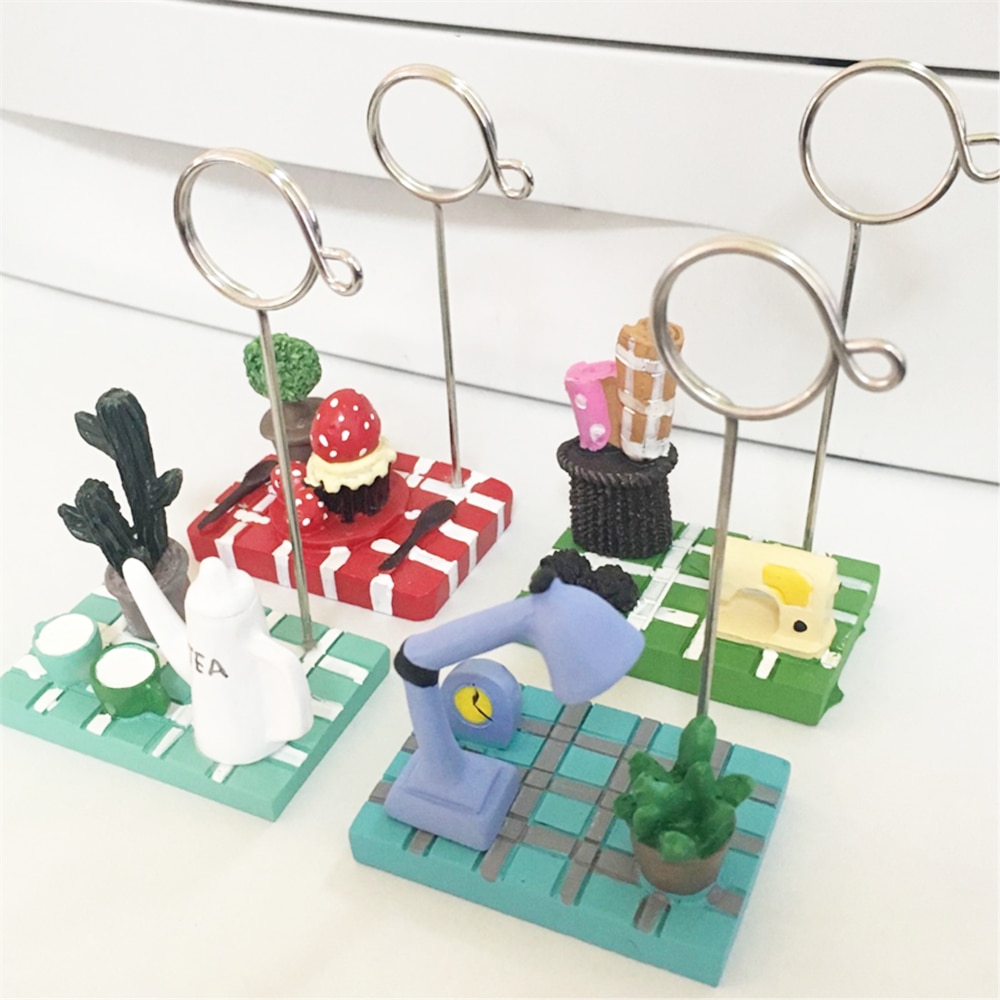 1pc Micro Landscape Card Holder Teapot Strawberry Tree Desktop Photo Memo Note Clip Kawaii Stationery Tickets Letter Holders