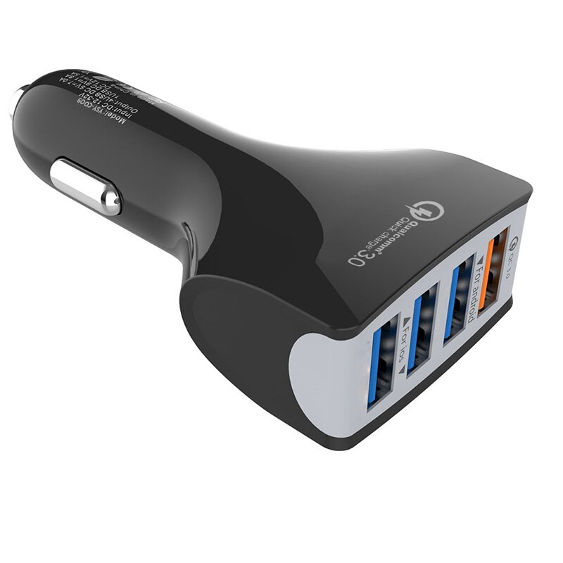 Qc 3.0 usb billading 12v 24v 4 ports hurtiglading for mobiltelefon til iphone samsung xiaomi android ios raskt biltilbehør: Svart 1pc