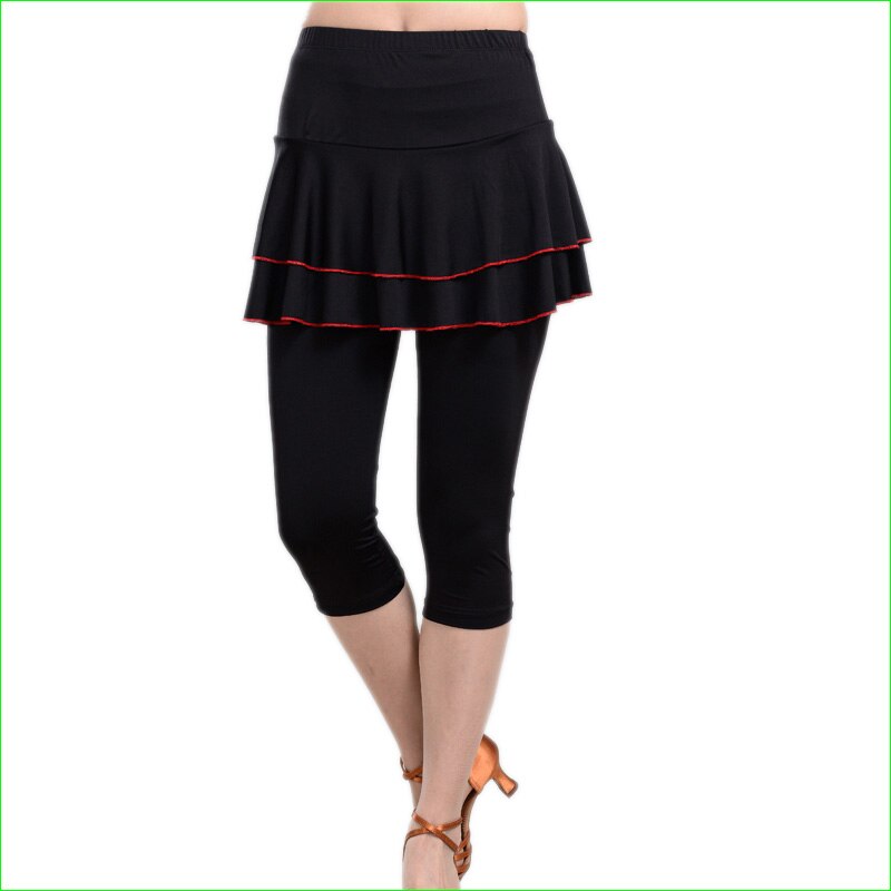 Tennis badminton dans tights kvinna kompression knälång kjol byxor fitness dubbla lager: Svart röd / Xxl