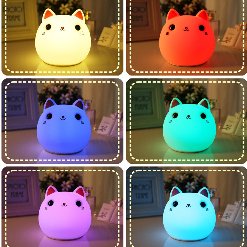 berühren Sensor Bunte Katze LED Nachtlicht Tisch Lampe USB Aufladbare Karikatur Silikon Nacht Lampe für freundlicher freundlicher Baby