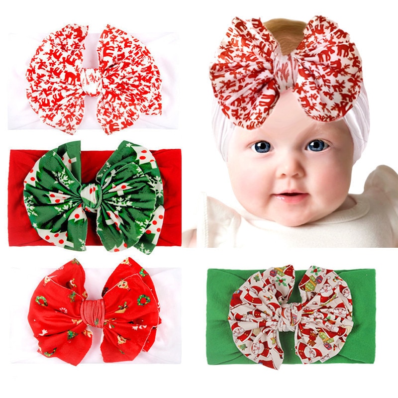 Kerst Baby Meisje Hoofdband Baby Haar Accessoires Doek Tie Pasgeboren Hoofddeksels Tiara Headwrap Peuters Bandage Lint Strikken