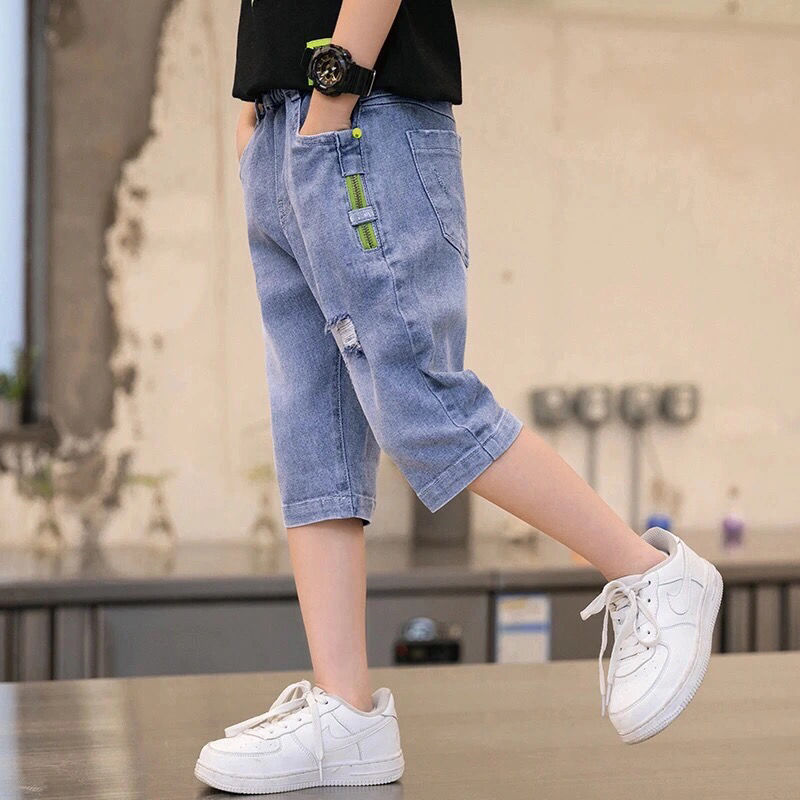 Summer Teenager Kids Children Jean Shorts Denim Cotton Shorts for Boys Solid Casual Shorts Beach Short Sports Pants 5-12Yers