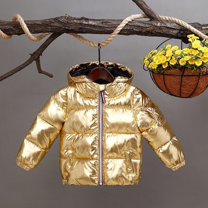 Boys coats winter jacket kids down cotton coat Waterproof snowsuit pink Gold silver jacket Hooded parka girls down coats: Gold / 5T