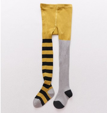 Pantimedias a rayas para niñas pequeñas, mallas de algodón de , pantalones tejidos, ropa de 1 a 8 años, primavera y otoño: YELLOW / S(height 80-90cm)