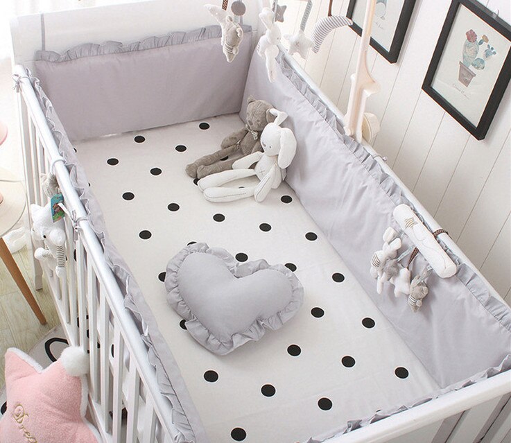 5pcs grey dot Baby Bed Bumpers Cotton Baby Crib Pr. Grandado