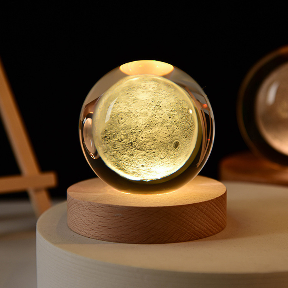 Aesthetic Moon Crystal Sphere Clear Glass Galaxy Globe Night Light Crystal Ball Lamp Desktop Decoration Home Ornament