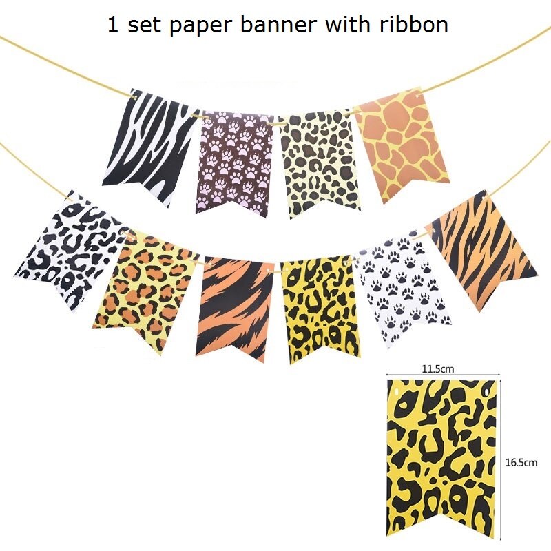 1 sæt jungle fødselsdagsbannere dyr guirlande fødselsdag papir vimpel palmeblad flag bunting baby shower safari dyr dekoration
