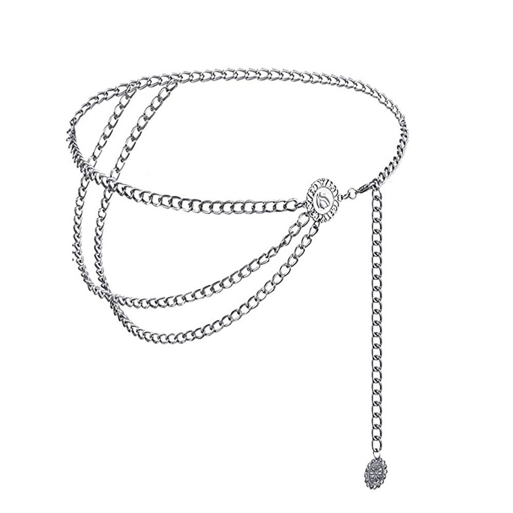 Antika smycken etnisk stil kroppskedja justerbar retro metallkedja bälte kroppstillbehör guld midjebälte kvinnor: Guldfärg