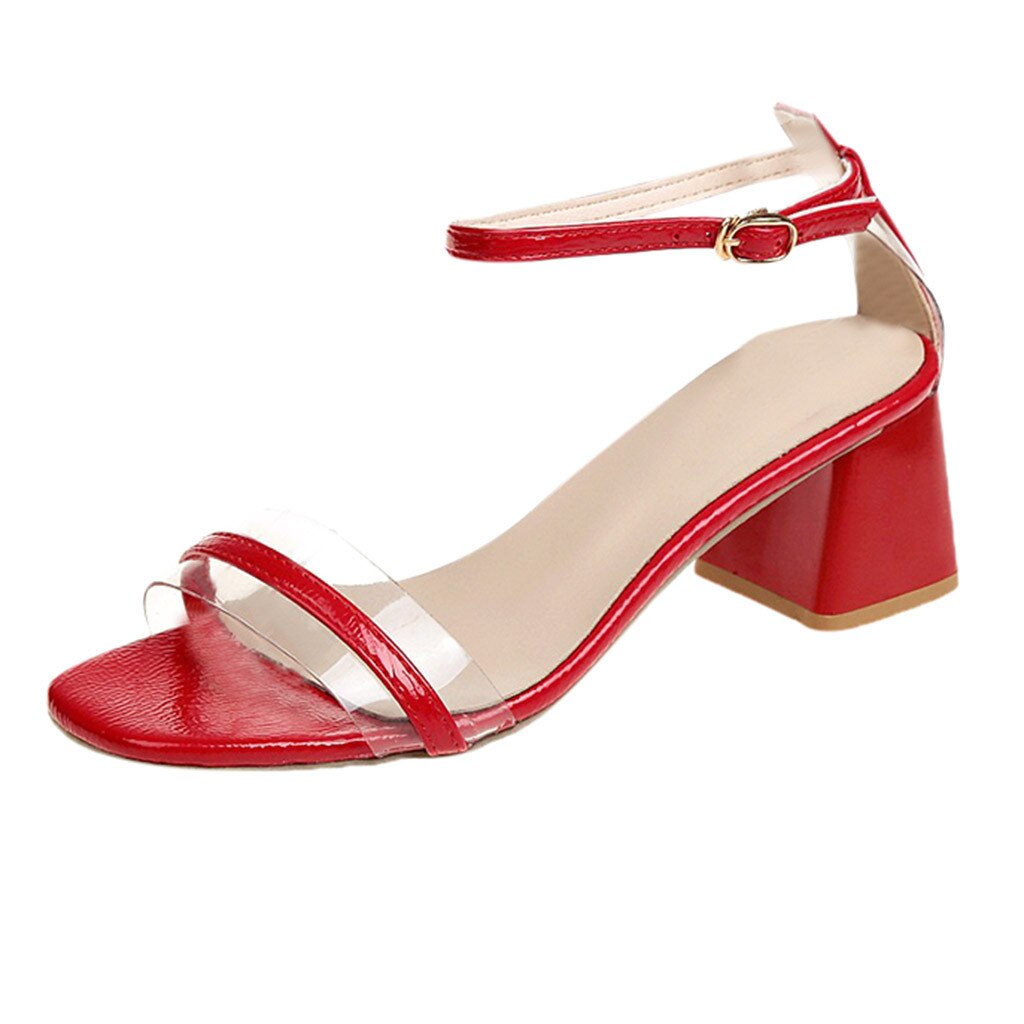 Women Shoes Pop lace-up Shoes Woman Nice Classic Women Open-Toe Thick Heel Sandals Wild Buckle Mid-Heeled Sandals#520: Red / 37