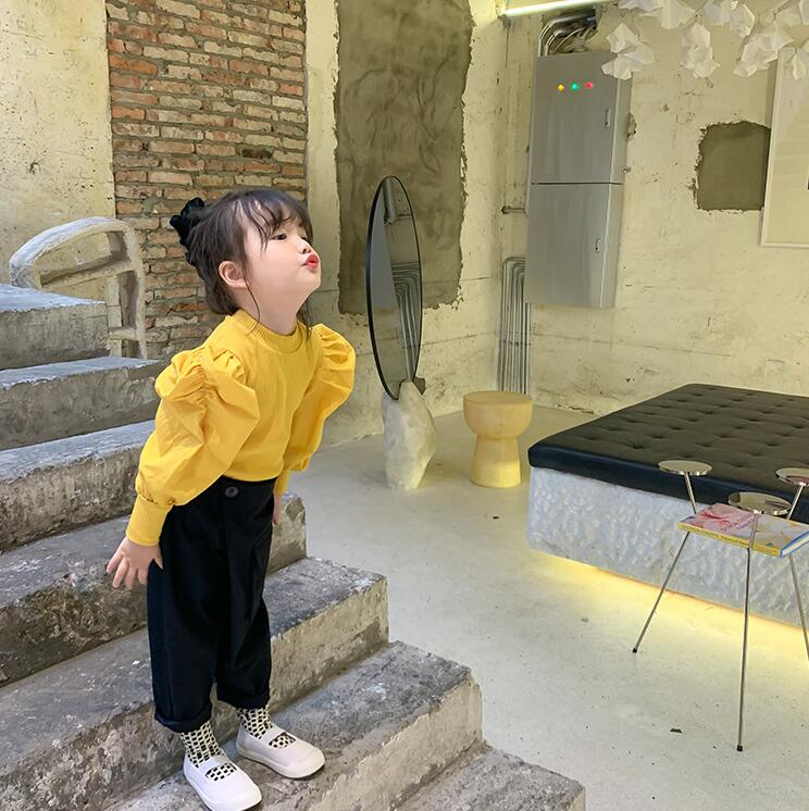 2020 nuove Ragazze balze T-camicia Autunno Del Manicotto di Soffio di Modo Delle Ragazze del Cotone superiore 2-7 anni QW157