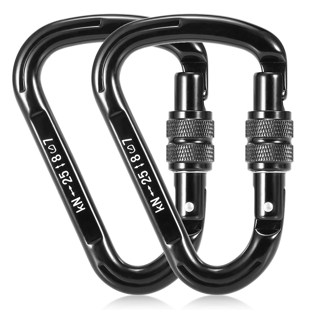 2 Pack 25KN Carabiner Screw Locking Gate Carabiner Fishing D-shape Climbing Carabiner Rappelling Climbing Equipment mosqueton