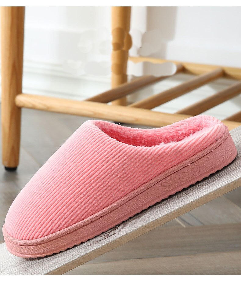 Mannen Slippers Gestreepte Corduroy Unisex Indoor Schoenen Herfst Winter Warm Vrouwen Slippers Memory Foam Huishoudelijke Non Slip Schoenen