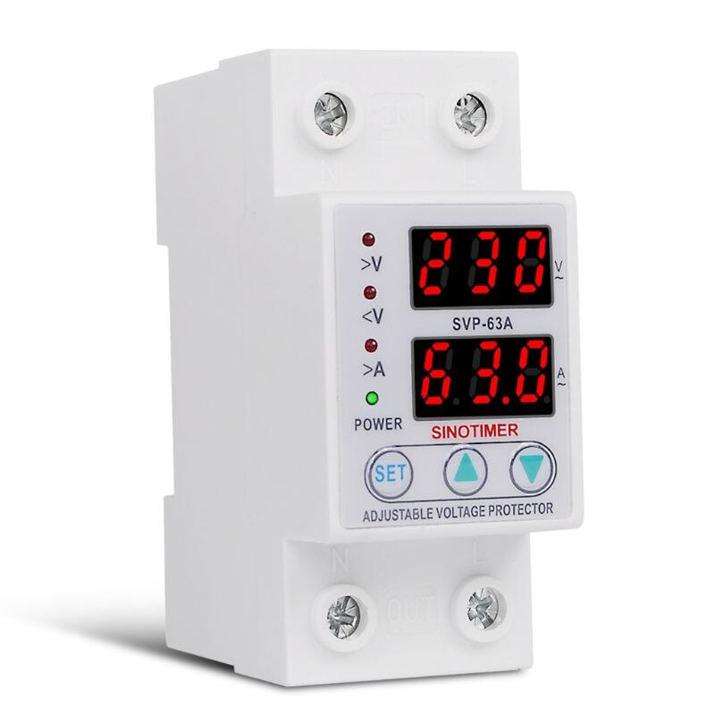 Rail Din réglable 63A 230V 1 Phase sur sous-tension, protecteur à réinitialisation automatique