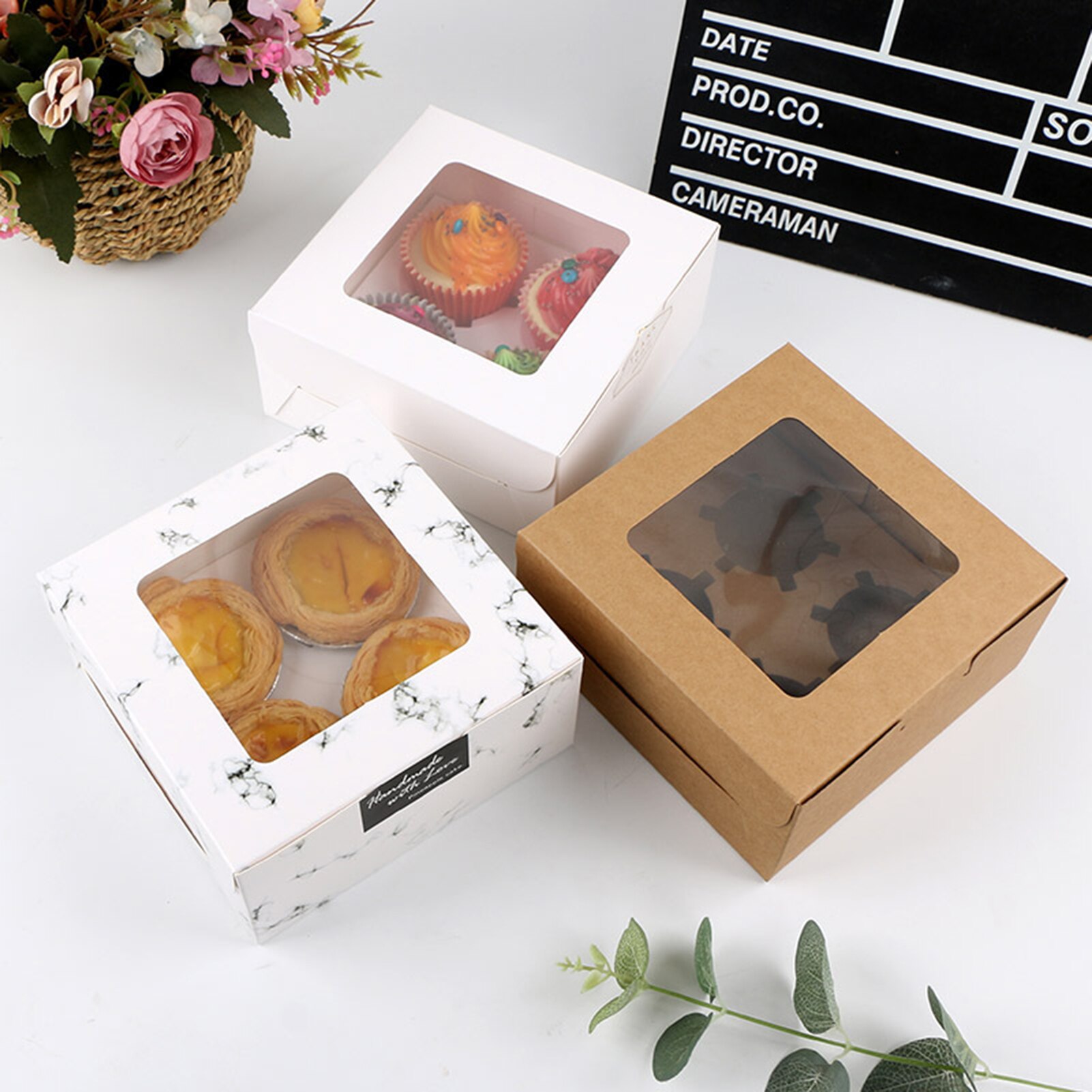 10Pcs Cupcake Muffin Cookies Kraft Paper Packing Box Container with Cardboard Boxes