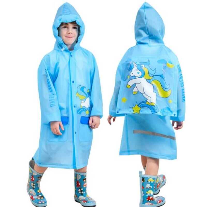 Chubasquero impermeable de estilo Animal de dibujos para niños, chubasquero para niñas y niños, chubasquero transparente de EVA con mochilas escolares: Azul / M