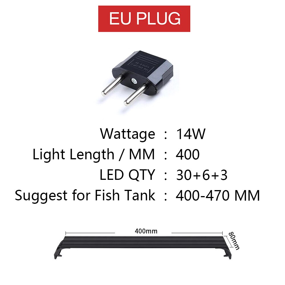 55-70cm 220-240V Aquarium LED Lighting Fish Tank Light Lamp With Extendable Brackets White and Blue LEDs Fit For Aquarium: SZD-D400-EU