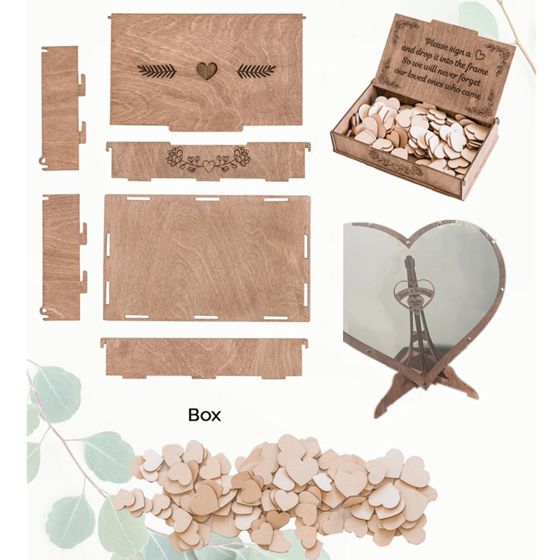 Caja de madera con forma de corazón para invitados, libro de invitados, firma de aniversario, Mensaje de boda, , 60 corazones, novedad