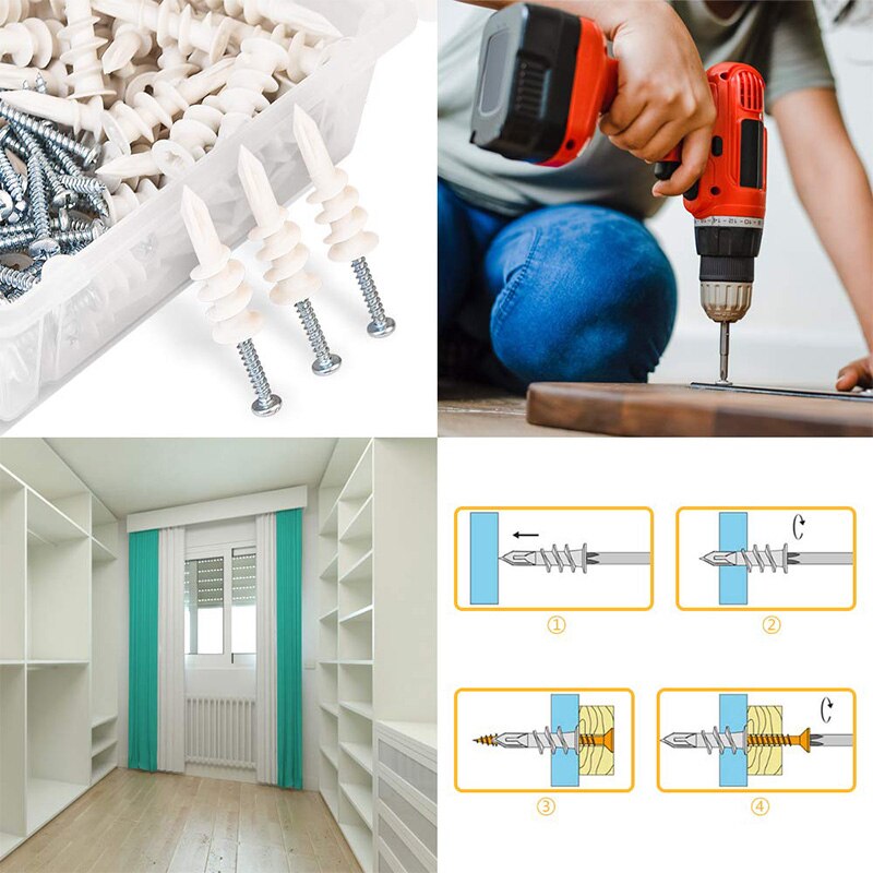 Âncoras plásticas do drywall da perfuração do auto com jogo dos parafusos, conjunto de 65 âncoras ocas da parede