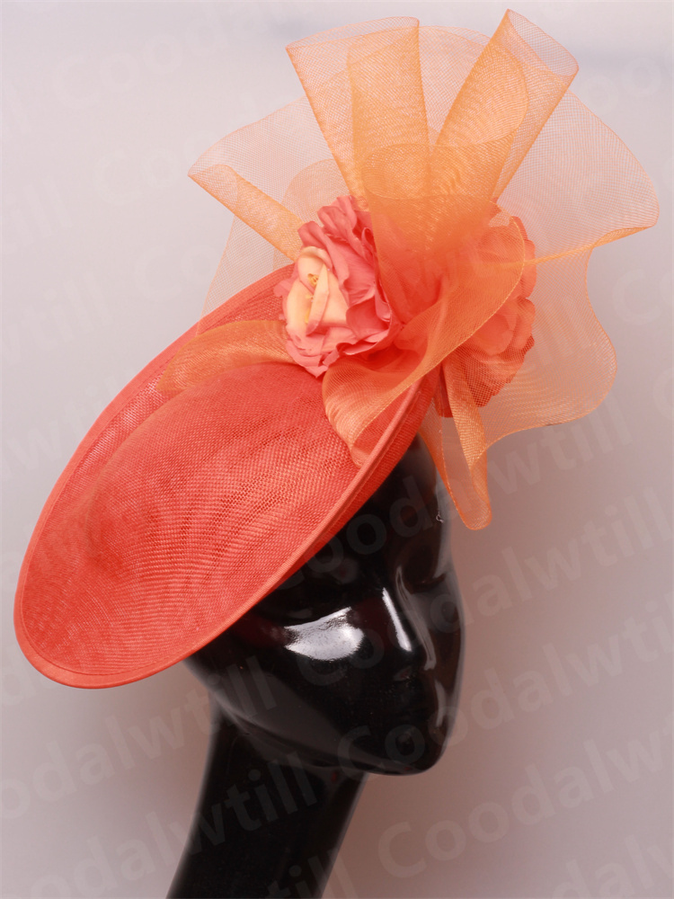 Chique marinha fascinators chapéu para mulheres elegante royal ascot millinery boné noiva casamento cocktail acessórios de cabelo véus headpiece: Laranja