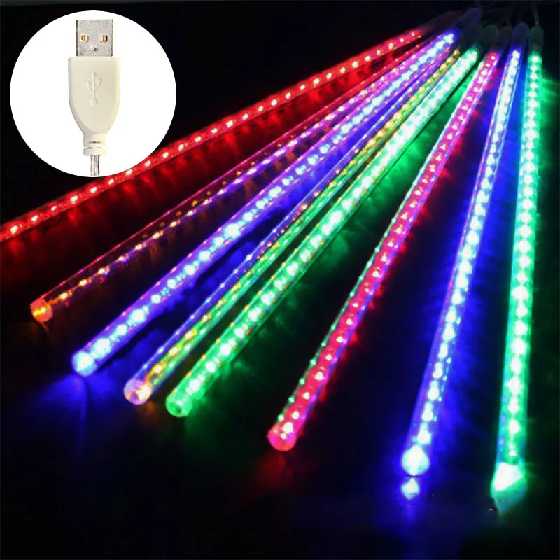 Christmas Lights Outdoor Meteor Shower Lights 8 Tubes Snow Falling Rain Cascading Icicle Lights for Tree Garden Decorations: Red / 6-10W