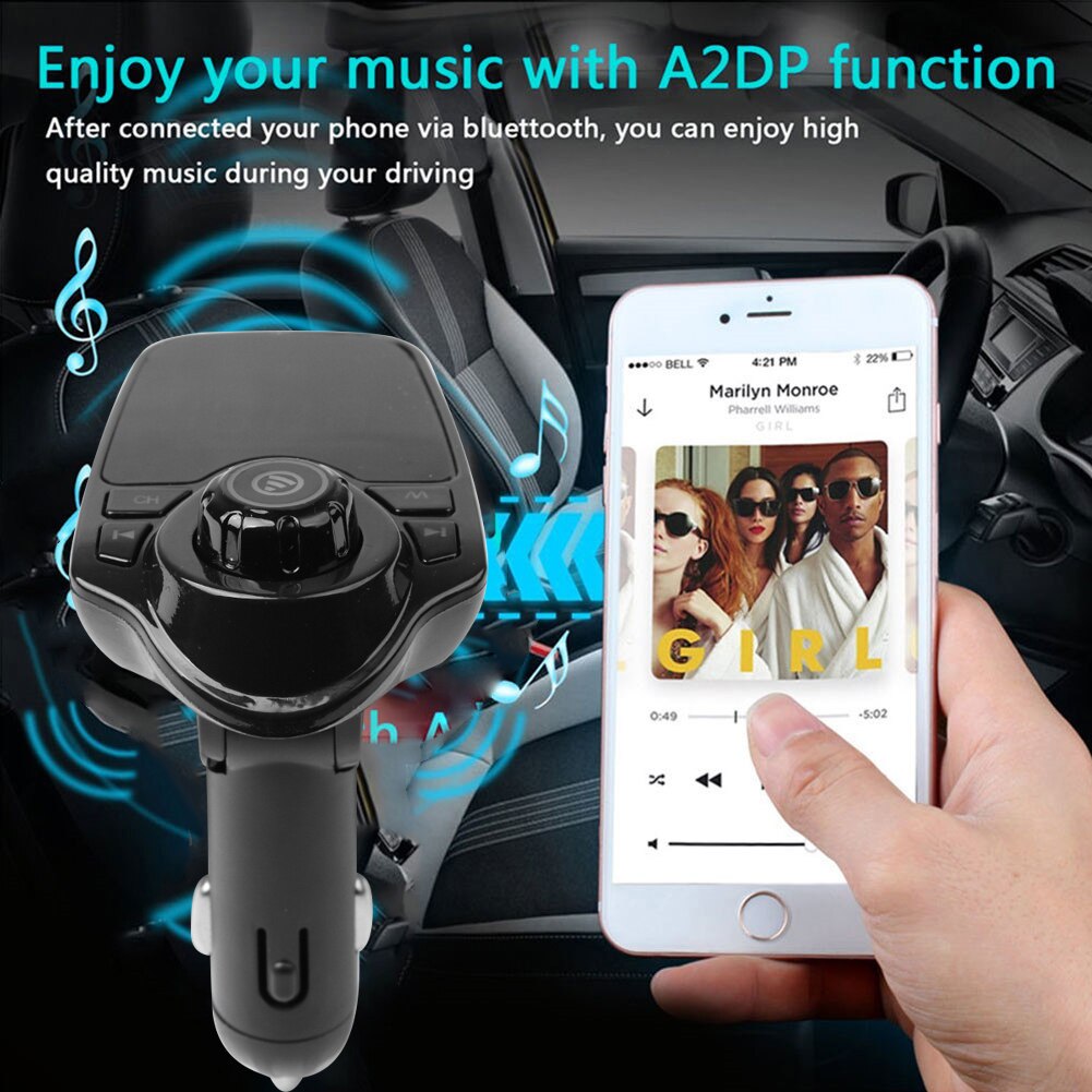 Pantalla LCD de 1,44 pulgadas para coche, transmisor FM con Bluetooth manos libres, Cargador USB Dual, reproductor MP3 con micrófono, accesorios para coche