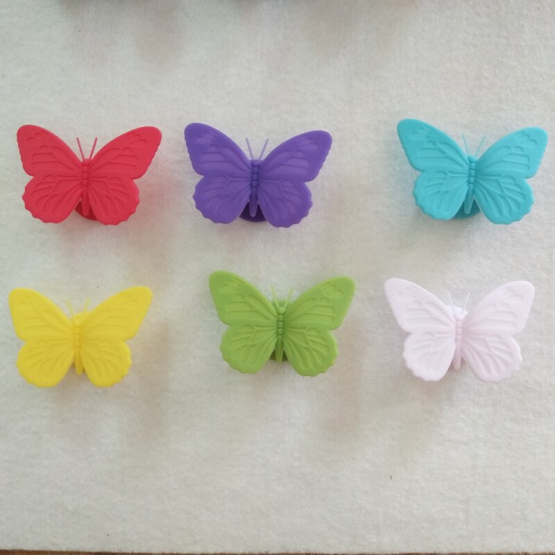 6 Pcs Silicone Red Wine Glass Marker Color Butterfly Wine Cup Identifier Labels Tags Sign Suction Cup Cocktail Party Bar Tools: A 6pcs random