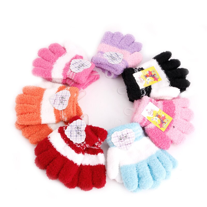 Cute Infant Baby Kid Full Finger Warm Winter Gloves Toddler Knit Rainbow Mittens
