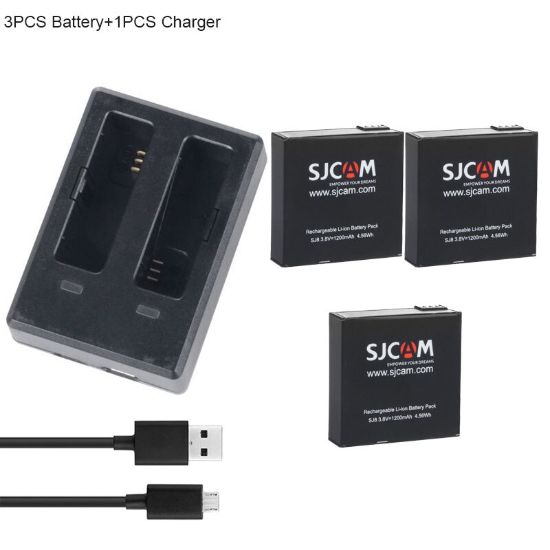 Original SJCAM SJ8 PRO batterie 1200mAh Rechargeable Li-ion batterie double chargeur pour SJ8 Plus SJ8 AIR Action caméra accessoires: 1Charger 3Battery