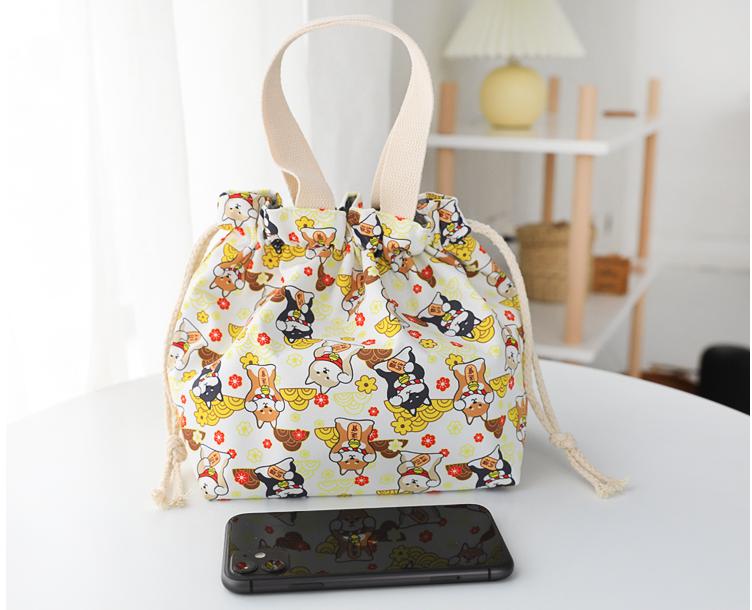 Cute Small Shopping Bag Foldable Cartoon Flowers Lunch Box Tote Bags For Women Canvas Bolso Shopper Waterproof Drawstring Tote: 16